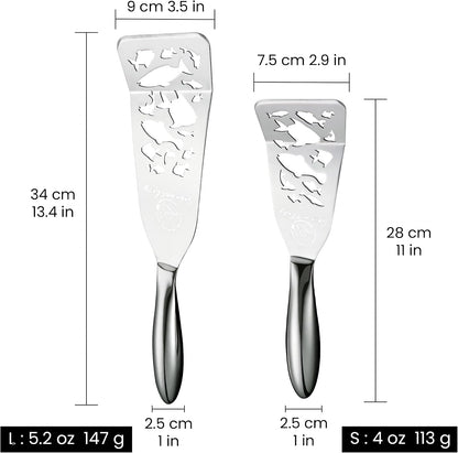 Stainless Steel Fish Spatula Set – 1 Large Fish Turner + 1 Small Metal Spatula, Ultra-Thin Edge for Easy Turning & Flipping, Metal Kitchen Utensils with Ergonomic Non-Slip Handle, Dishwasher Safe