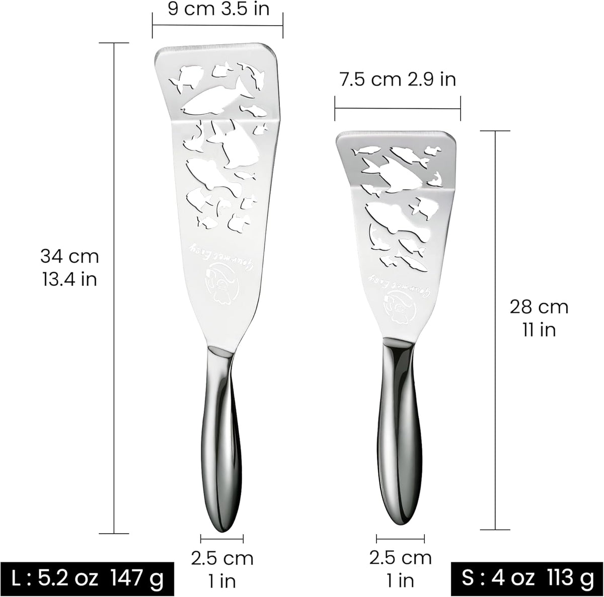 Gourmet Easy Fish Spatula Set, Ultra-Thin Edge for Easy Turning & Flipping | Stainless Steel, Kids Friendly, Ergonomic Non-Slip Grip for Secure Control, Versatile Use, Dishwasher Safe, 5-Year Warranty