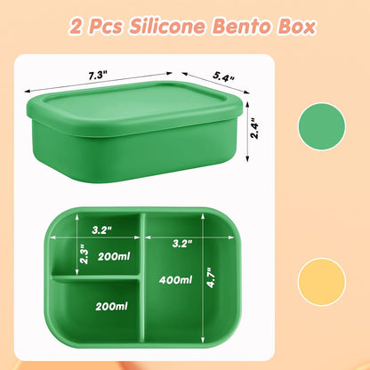 Layhit 4 Pcs Silicone Bento Box for Adults, 27 oz Bento Lunch Container Reusable 3 Compartment Lunchable Food Container for Women Men, Leak Proof Microwave Dishwasher Freezer Safe (Cool Colors)