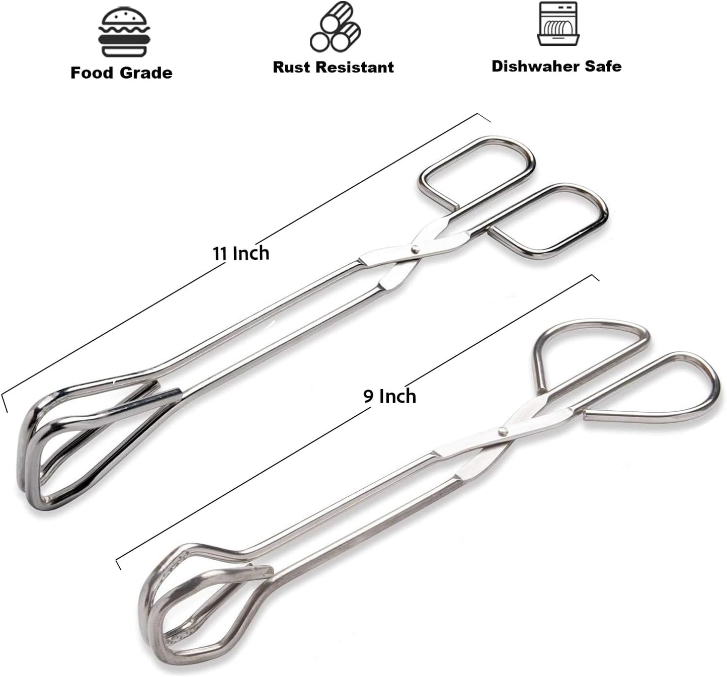 Hiash 9-Inch Heavy Duty Stainless Steel Kitchen Tongs - Comfortable Ergonomic Grip, Scissor Design, Heat Resistant for BBQ and Cooking