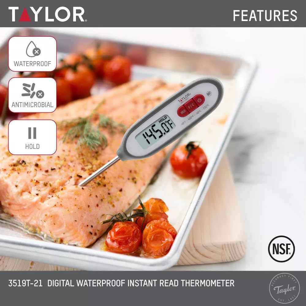 Taylor – Compact Instant-Read Pen Style Digital Kitchen Meat Thermometer - Waterproof Grey - Gray (Blue)