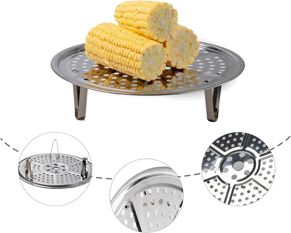 8.7 Inches Premium Stainless Steel Steamer Rack with Removable Stand | Steaming Tray Fits Cookware Over 9 Inches Inner Diameter. Silver 22cm Steamers Rack. WIVKFML