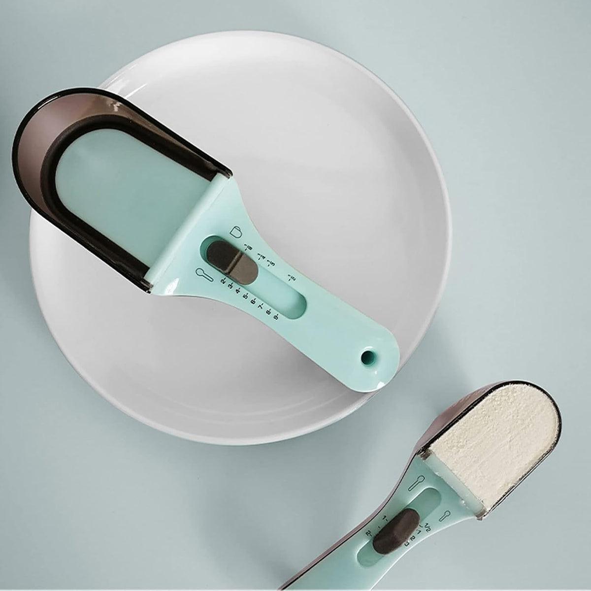 Measuring Spoons Set,2Pcs Adjustable Dosage Plastic Spoon for Take Coffee Milk Mask Powder,Spoon with Scale Kitchen Tool