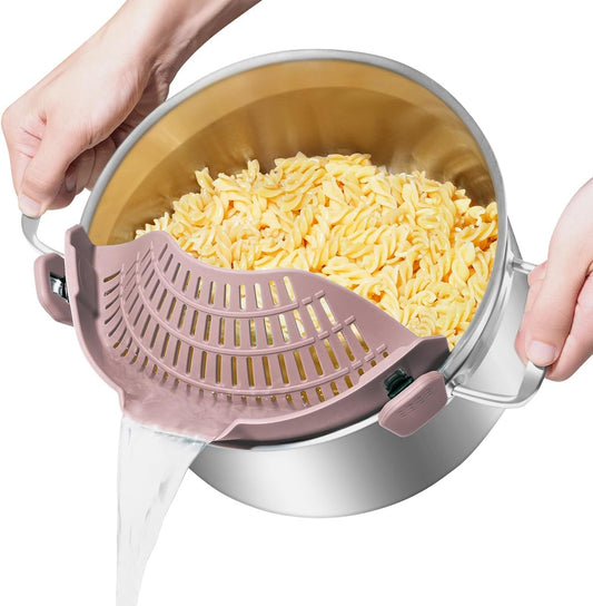 AUOON Clip On Strainer Silicone for All Pots and Pans, Pasta Strainer Clip on Food Strainer for Meat Vegetables Fruit Silicone Kitchen Colander