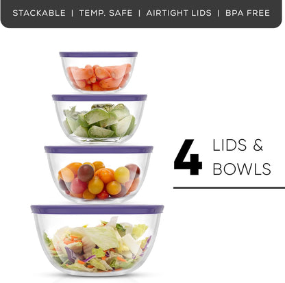 JoyJolt Kitchen Mixing Bowls - 8pc Glass with Lids Set – Neat Nesting Large Bowl Batter Cooking Storage and Big Salad BPA-Free Black