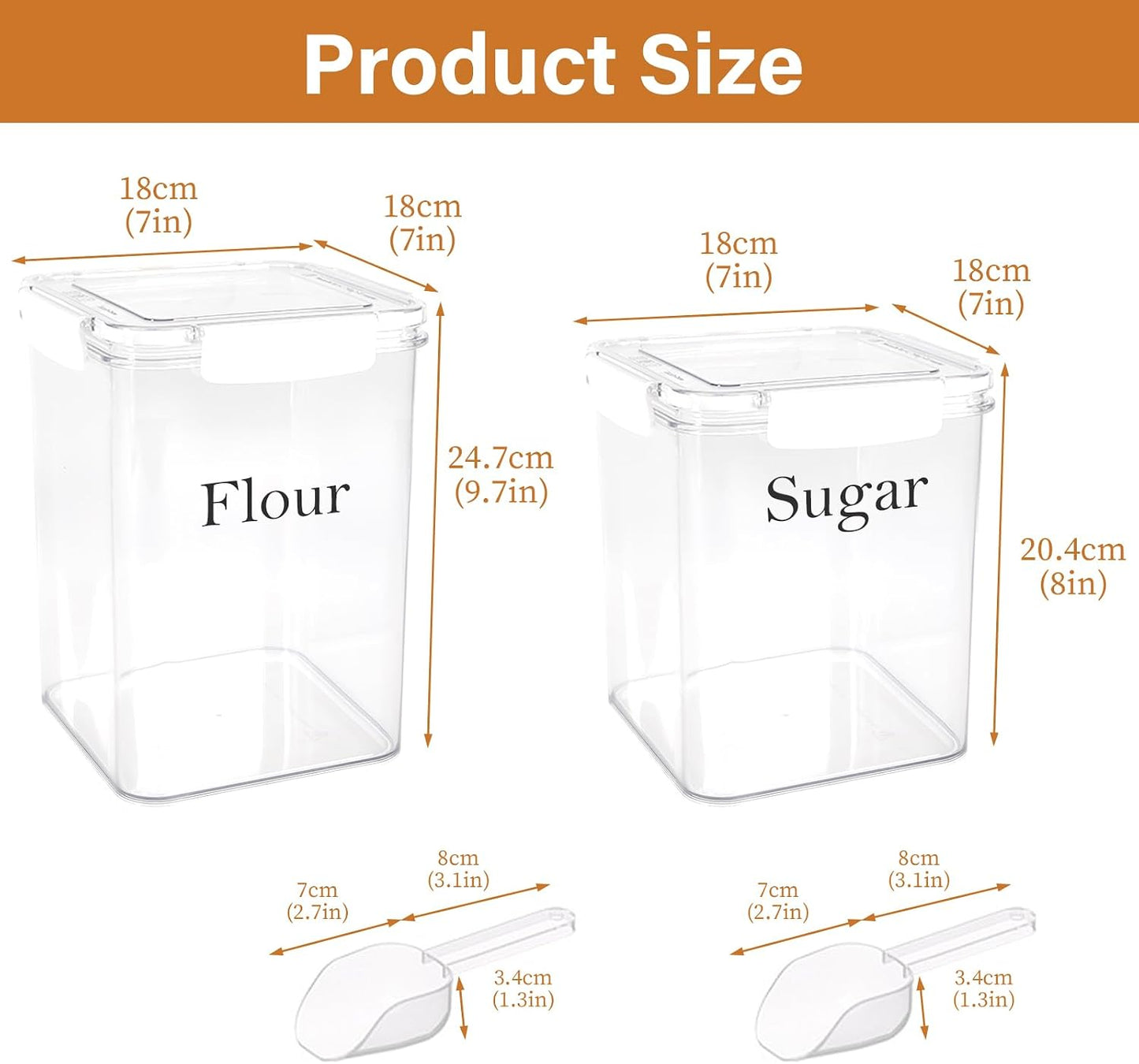 Set of 2 Large Food Storage Jars 4L - Airtight Containers with Lids, White with Free Spoon - Kitchen Canisters for Sugar,Flour,Coffee,Pantry Organization-S