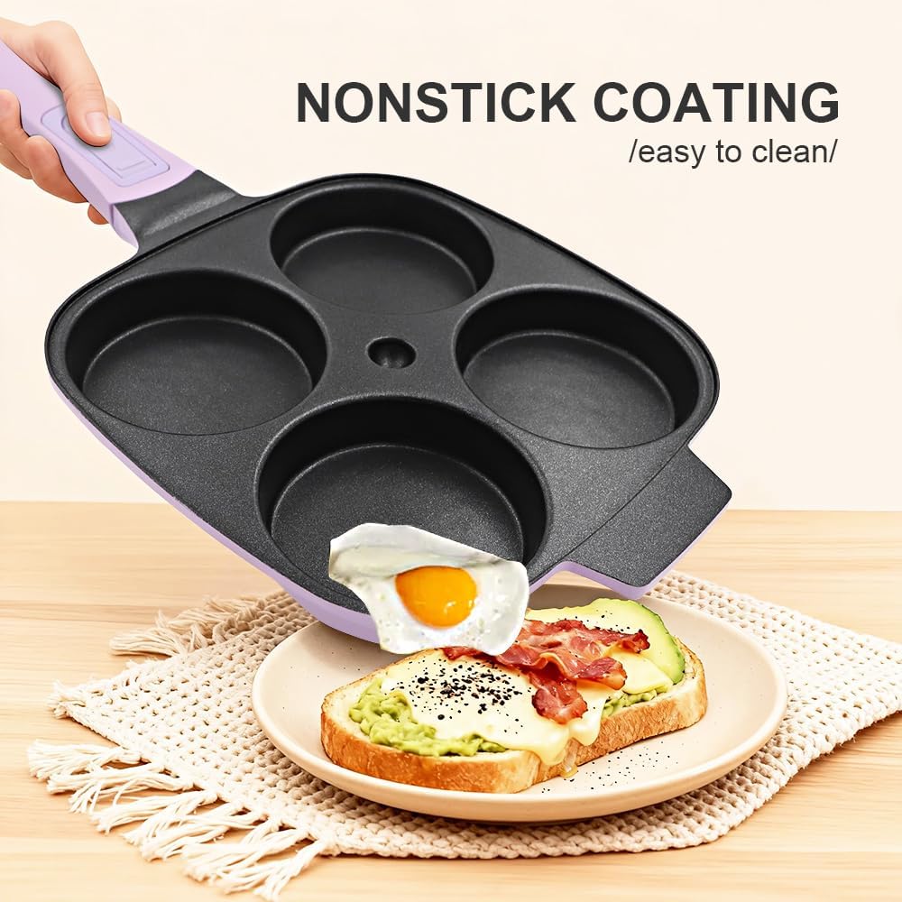 RANX INGST 4-Cup Egg Pan with Lid, Nonstick Omelette Skillet - Red