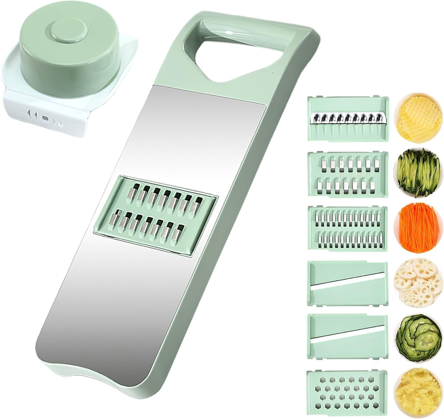Vegetable Chopper, 7 in 1 Mandoline Food Slicer Cutter with Handheld Container, 6 Blades and Blade Box, Cheese Grater, Cucumber Slicer, Magnetic Kitchen Tools for Veggie Potato Onion Butter Carrot