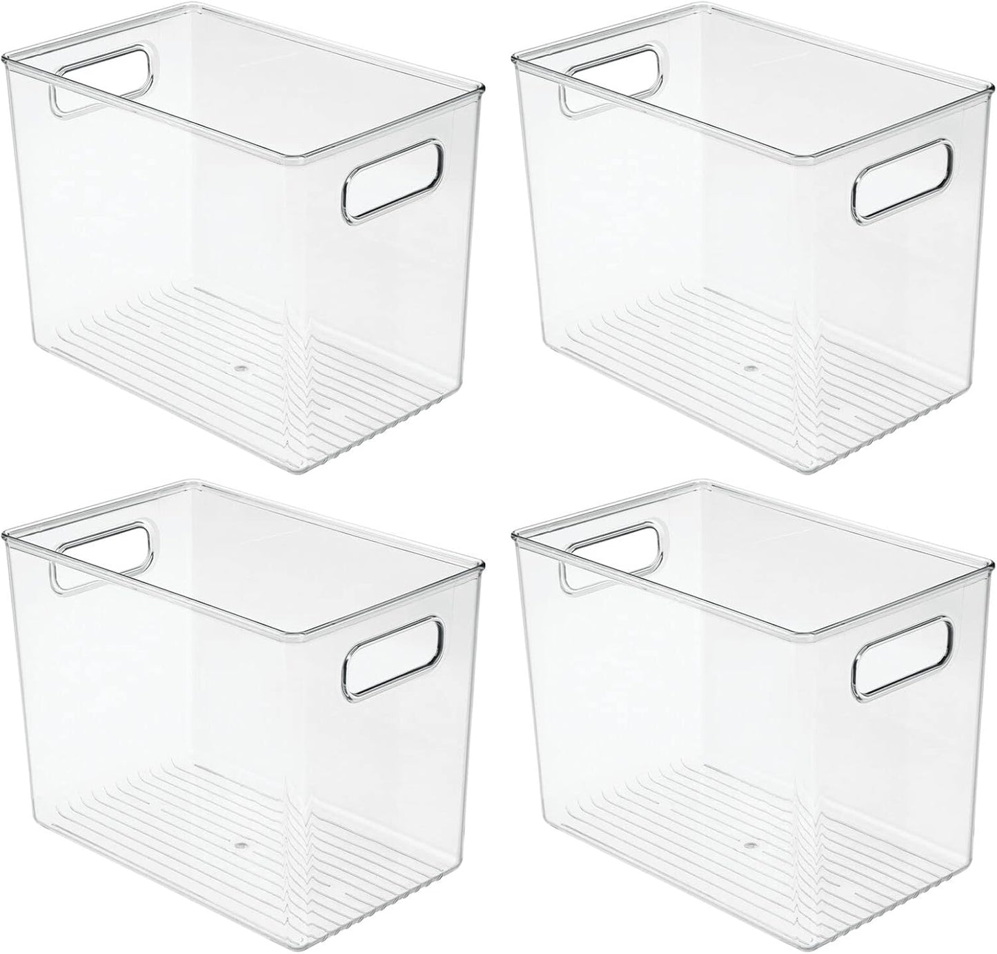mDesign Plastic Storage Organizer Container Bin for Kitchen Organization in Pantry, Cabinet, Countertop Fridge, Refrigerator, and Freezer - Hold Food, Drink, or Snacks, Ligne Collection, 4 Pack, Clear