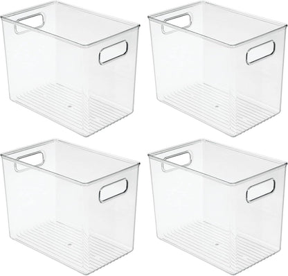 mDesign Plastic Storage Organizer Container Bin for Kitchen Organization in Pantry, Cabinet, Countertop Fridge, Refrigerator, and Freezer - Hold Food, Drink, or Snacks, Ligne Collection, 4 Pack, Clear