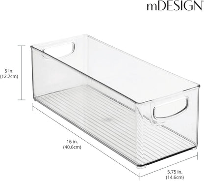 mDesign Deep Plastic Kitchen Storage Organizer Container Bin for Pantry, Cabinet, Cupboard, Shelves, Fridge, or Freezer - Holds Dry Goods, Sauces, Condiments, Drinks, Ligne Collection, 4 Pack, Clear