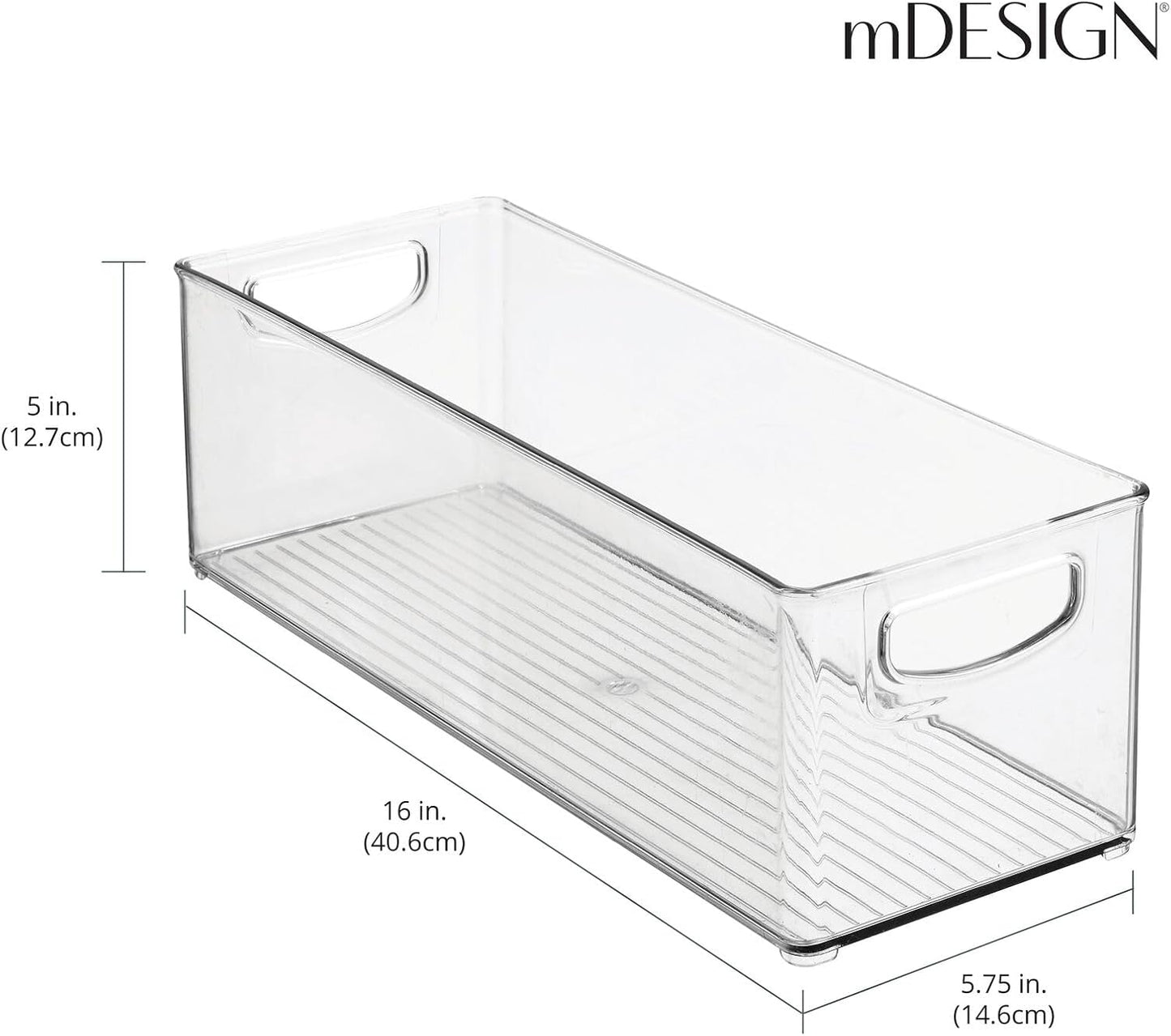 mDesign Plastic Stackable Kitchen Organizer - Storage Bin with Handles for Refrigerator, Freezer, Cabinet, and Pantry Shelves Organization - Food Container - Clear