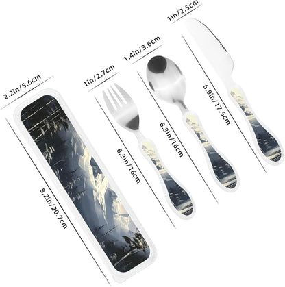 3-Piece Kids Silverware Set With Storage Case, Stainless Steel Reusable Children Safe Knife Spoon Fork Set Blue Active Girl Running Sunset Children Flatware Set For Kids Lunch Box - Colors C