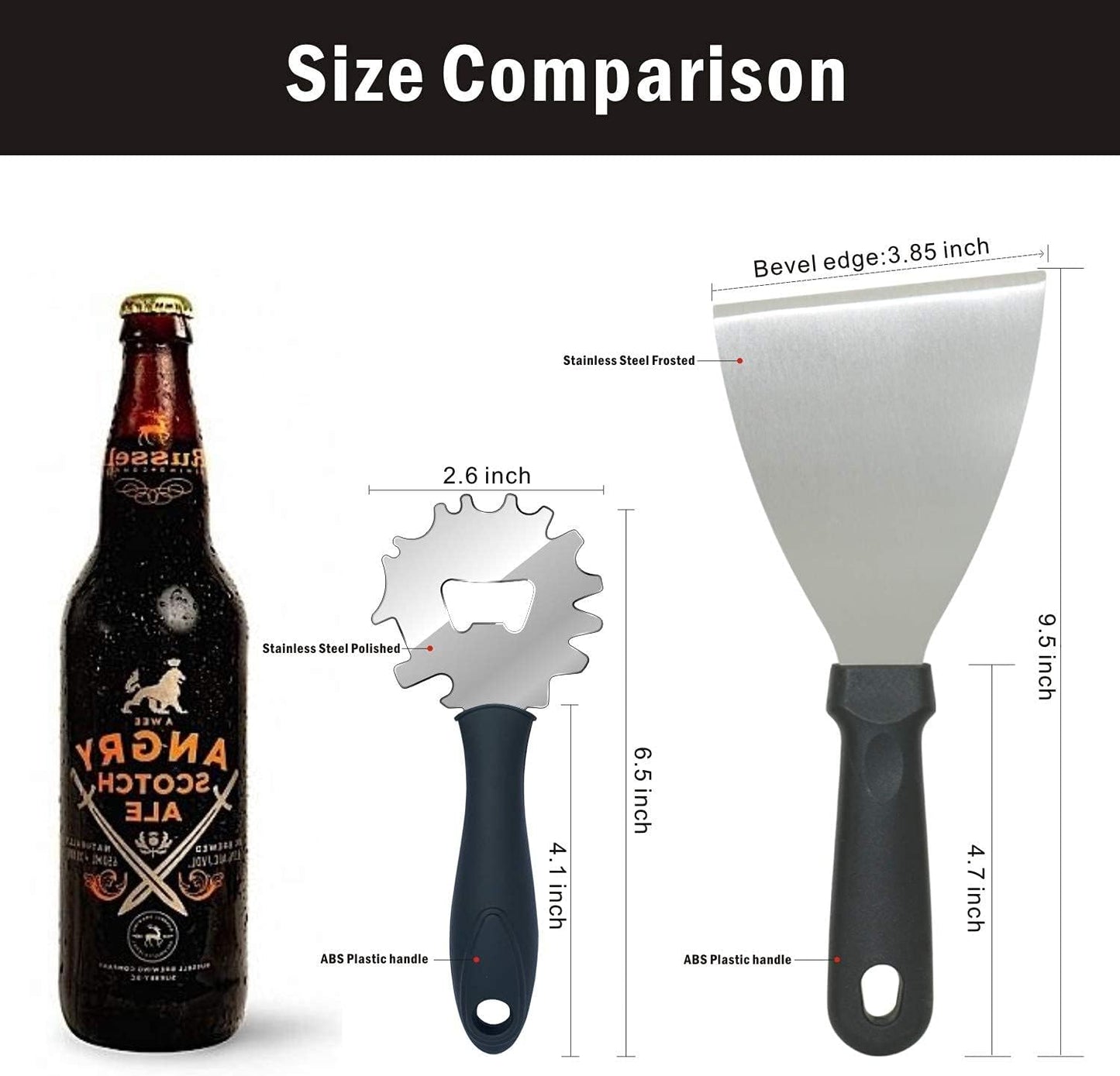 Grill & Griddle Scraper,2pcs Sturdy BBQ Grate Cleaning Tool,Stainless Steel Grill Brush Non-bristles Slant Edge Grill Scraper-Includes Bottle Opener,Perfect Barbecue Grill Accessories