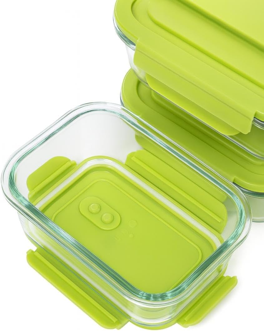 Glass Food Storage Container Set, 3 Piece, Rectangular with White Lids, 13.9oz/23.6oz/35.1oz Capacity, Stackable Meal Prep Containers