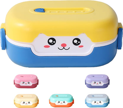 Cute Bento Box, with Cutlery Set Portable Lunch Box, 700ML Leak-proof 2 Compartment Lunch Container, Reusable Snack Box, Microwave/Dishwasher/Freezer Safe, BPA Free, Snack Container (Purple)