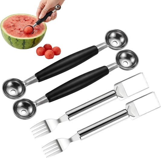 4Pcs Melon Baller Scoop Set, Melon Baller, Double Ended Fruit Scoop for Watermelon, Cantaloupe, and Kitchen Prep