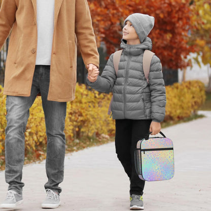 Rainbow Leopard Lunch Box Thermal Cooler Bento Tote Bags Portable Insulated Lunch Bag for Girls Teens, Kids Lunch Bags for School Beach Picnic Travel