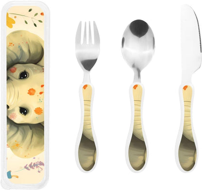 3-Piece Kids Silverware Set With Storage Case, Stainless Steel Reusable Children Safe Knife Spoon Fork Set African Lion Black And White Children Flatware Set For Kids Lunch Box