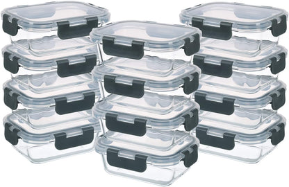 GULFLIN 12 Pack 22oz Glass Meal Prep Containers, Food Storage Containers with Lids, Air-Tight, Leak-Resistant, Freezer to Microwave Safe - Grey Set