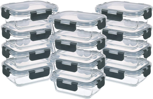 GULFLIN 12 Pack 22oz Glass Meal Prep Containers, Food Storage Containers with Lids, Air-Tight, Leak-Resistant, Freezer to Microwave Safe - Grey Set