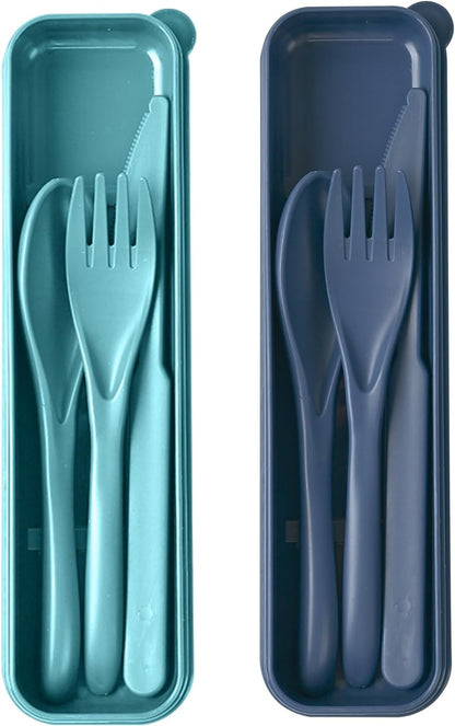Travel Utensils with Case, 2 Sets Reusable Utensils Set with Case, Wheat Straw Utensils for Lunch Box Accessories, Camping Utensil Set for School Work Lunch or Daily Use（Black）