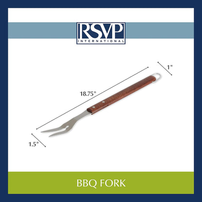 RSVP International Endurance (BQ-FRK) BBQ Grill Fork, 17.25" | Long Handle Keeps Hands Safe from Fire | Made from Stainless Steel & Rosewood