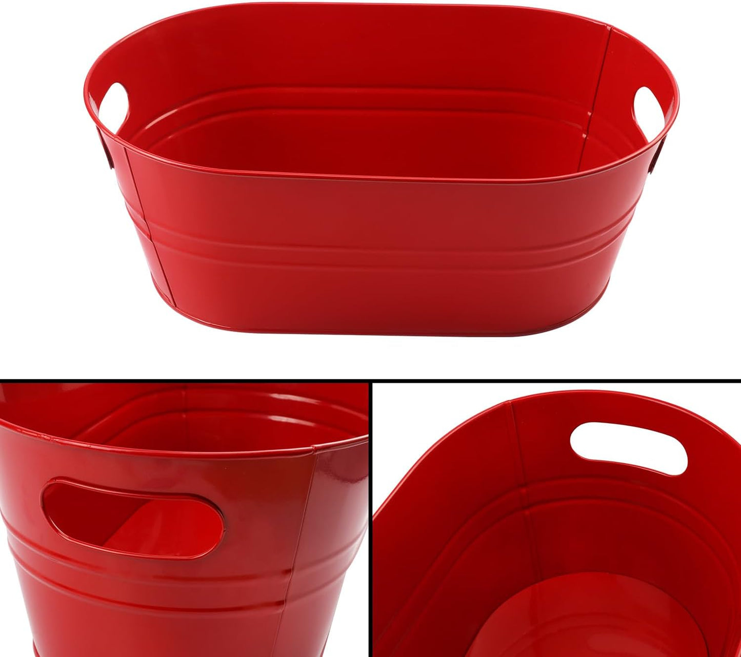 3 PCS 15.3 x 9 x 6 inches Black Metal Galvanized Tub with Handles, 3 Gallon Galvanized Beverage Tubs for Parties, Large Metal Drink Ice Buckets for Beer, Wine, Cocktails & Outdoor Events