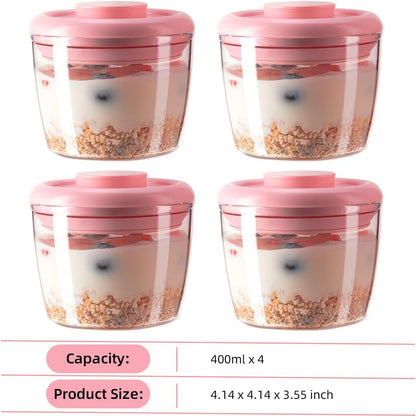 Ankou Airtight Container Set - (380ml 4 Pcs) Stackable One Button Openning Food Containers for Snacks Candy Salt Herbs Spices BPA-Free Tranparent (0.32 QT * 4)
