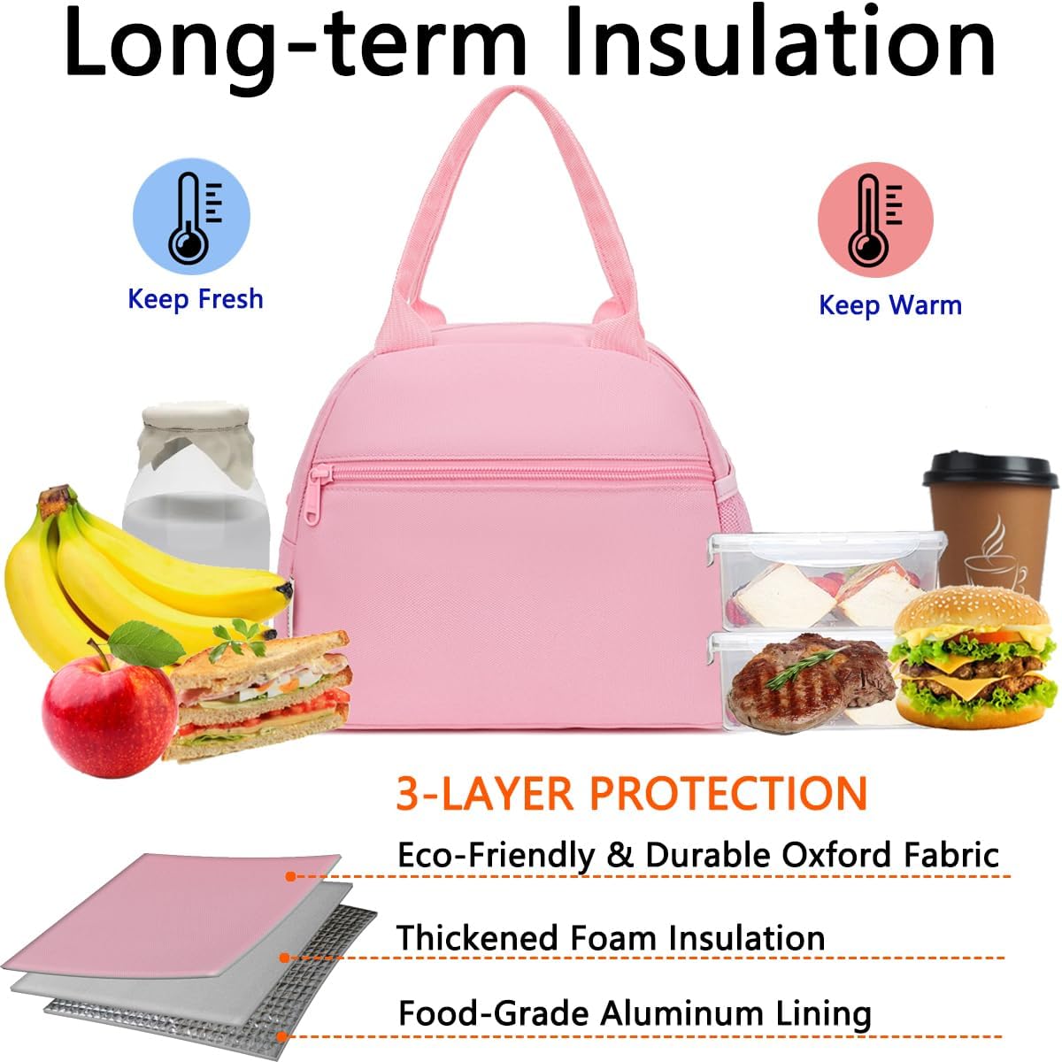 GYEUKHAM Lunch Bag Women, Lunch Box for Adult Men Kids Girls, Small Cute Lunchbox Tote Large Capacity Insulated Lunch Container Cooler for Work School Picnic Travel, Black White Stripes