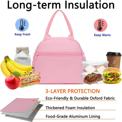 GYEUKHAM Lunch Bag Women, Lunch Box for Adult Men Kids Girls, Small Cute Lunchbox Tote Large Capacity Insulated Lunch Container Cooler for Work School Picnic Travel, Black White Stripes