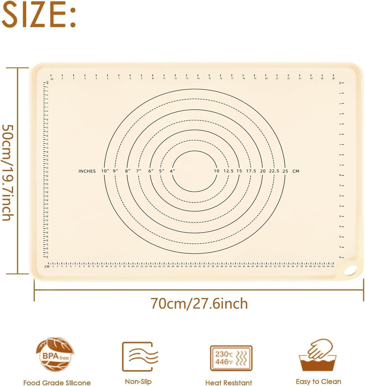 Silicone Pastry Mat 28" x 20" Non Stick Silicone Baking Mat Extra Thick Pastry Mat with Measurements Food Grade Pastry Mats for Rolling Dough,Bread,Pie,Cookies,Pizza and fondant,Food Grade Baking Mat