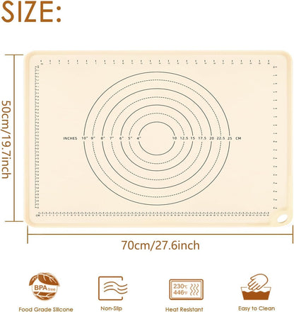 Silicone Pastry Mat 28" x 20" Non Stick Silicone Baking Mat Extra Thick Pastry Mat with Measurements Food Grade Pastry Mats for Rolling Dough,Bread,Pie,Cookies,Pizza and fondant,Food Grade Baking Mat