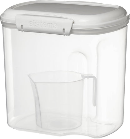 Sistema Flour and Sugar Storage Containers for Pantry with Lids and Measuring Cup, Dishwasher Safe, 13.7-Cup, White