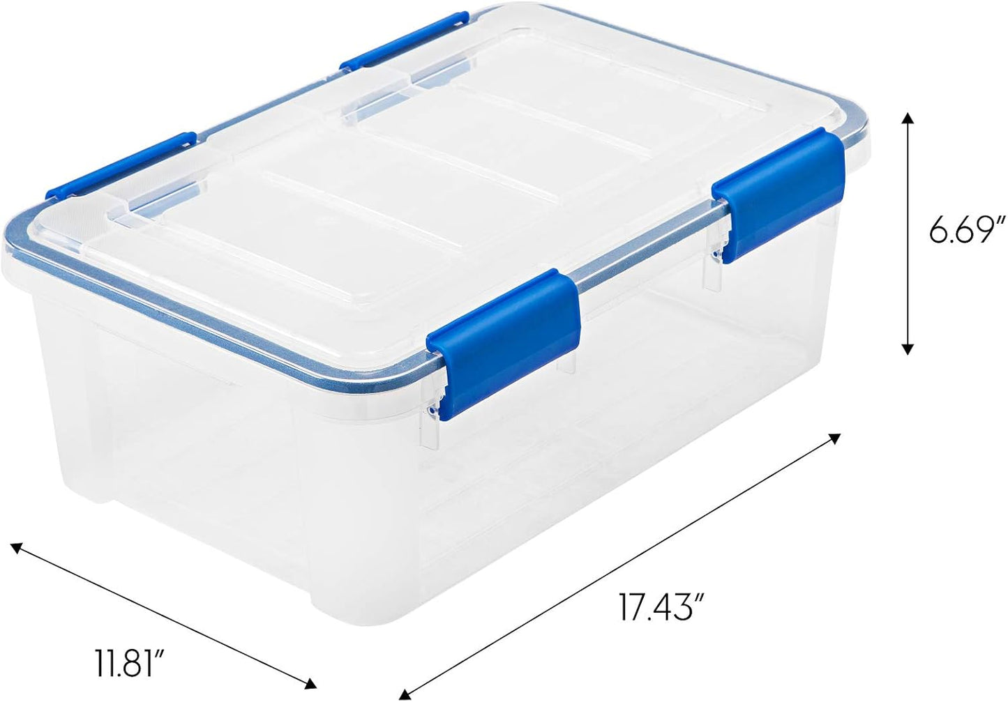IRIS USA WeatherPro 16 Qt Storage Bins with Lids, 3 Pack, BPA-Free Plastic Gasket Box with Tight Latch and Seal, Stackable Nestable Tote Tub - Clear/Blue