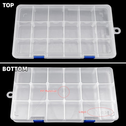 DUOFIRE Plastic Organizer Container Storage Box Adjustable Divider Removable Grid Compartment for Jewelry Beads Earring Tool Fishing Hook Small Accessories(18 grids, White X 2)