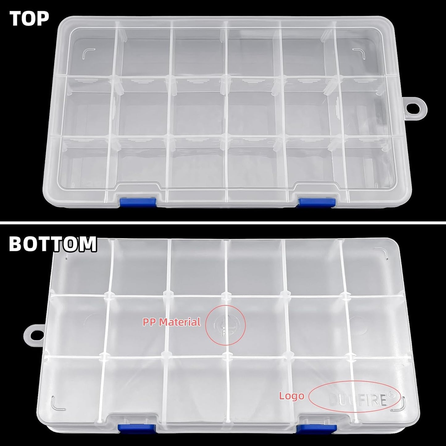 DUOFIRE Plastic Organizer Container Storage Box Adjustable Divider Removable Grid Compartment for Jewelry Beads Earring Tool Fishing Hook Small Accessories(18 grids, White X 2)