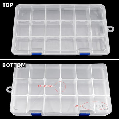 DUOFIRE Plastic Organizer Container Storage Box Adjustable Divider Removable Grid Compartment for Jewelry Beads Earring Tool Fishing Hook Small Accessories(18 grids, White X 2)