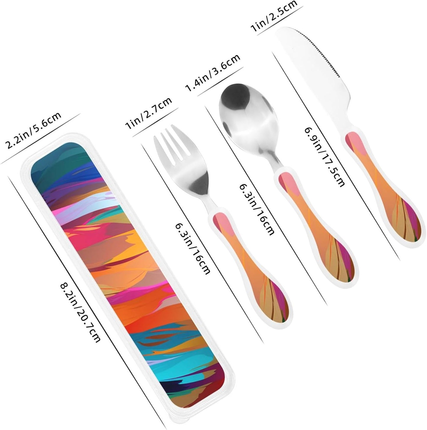 3-Piece Kids Silverware Set With Storage Case, Stainless Steel Reusable Children Safe Knife Spoon Fork Set Blue Active Girl Running Sunset Children Flatware Set For Kids Lunch Box - Colors C