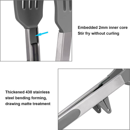 4in1 Stainless Steel Kitchen Food Tongs Set for Cooking with Silicone Tips, Toaster Steak Pie Pizza Pasta Spaghetti Noodles Salad Fruit Vegetable Grill BBQ Buffet Clamp Serving Tools Gadgets