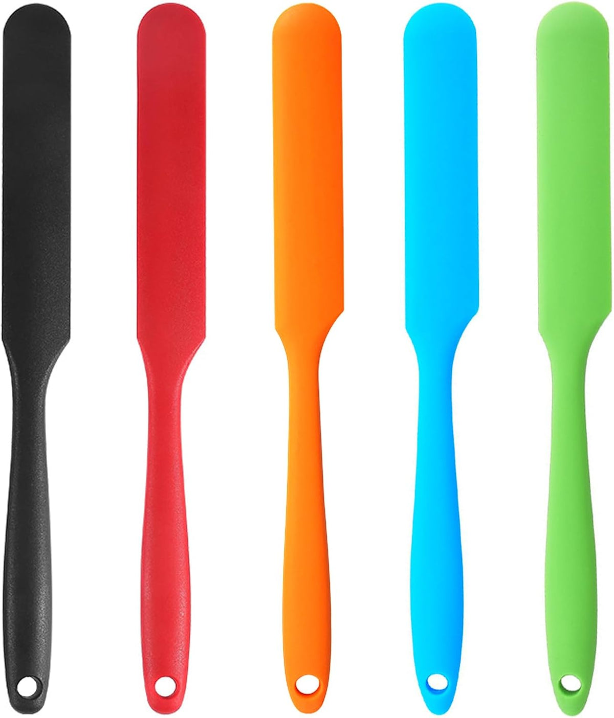 【6 Pack】Silicone Jar Spatula,Cake Cream Butter Spatulas,Icing Spatula,Sourdough Spatula with Long Handle, Jar Scraper Spatula (Black,Red,Orange,Blue,Green,Purple)