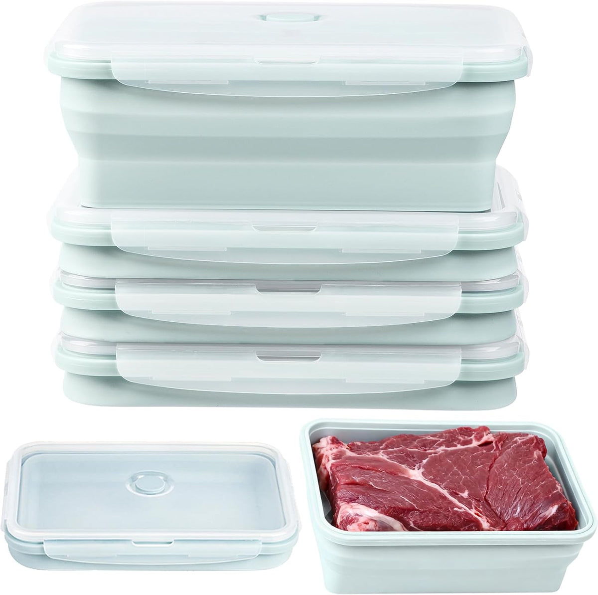 Large Silicone Food Storage Containers 68oz/2000ml 4 Pack | Collapsible Meal Prep Containers, Airtight Leakproof Lid, Containers for Camping, Microwave Freezer Dishwasher Safe