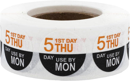 Dissolvable Tuesday Through Saturday 5 Day Food Rotation Labels, 3/4 Inch Use by Stickers, 500 Total Adhesive Labels on a Roll for Restaurant and Kitchen Prep – Made in The USA
