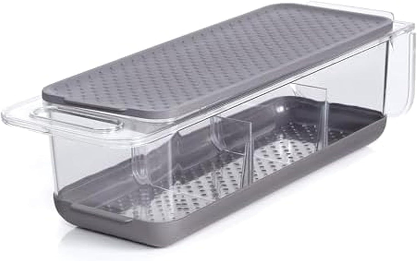 Copco Over the Sink Colander Fridge Storage Bin with Lid - Refrigerator Organizer for Fruits Vegetables Produce - Clear Design with Built-In Handles, Removable Drain Cover
