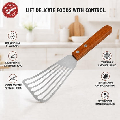 Maine Man Silicone Fish Spatula, Non-Stick Angled Turner, For Delicate Foods, Draining Liquids, And Everyday Cooking
