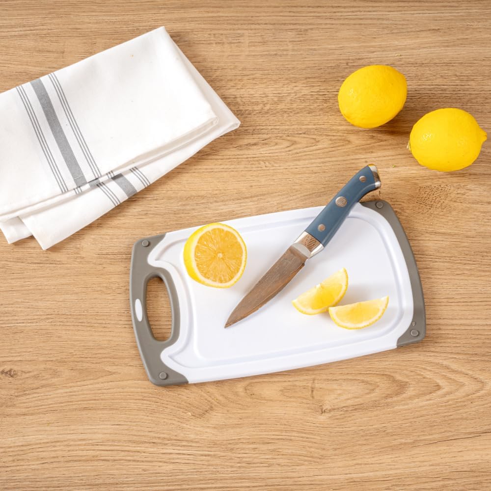 Restaurantware Cutting Board Set 15.7 x 9.6 x 1.1 Inches Plastic, Non-Slip Reversible Chopping Board Knife-Friendly Food Prep Board White