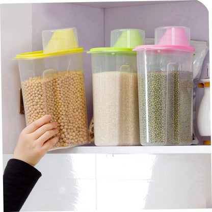 Healifty Large Clear Airtight Food Storage Container with Pour Spout and Measuring Cup Grain Keeper for Cereal Rice Beans Nuts and Dry Foods Blue Plastic Canister for Kitchen Pantry