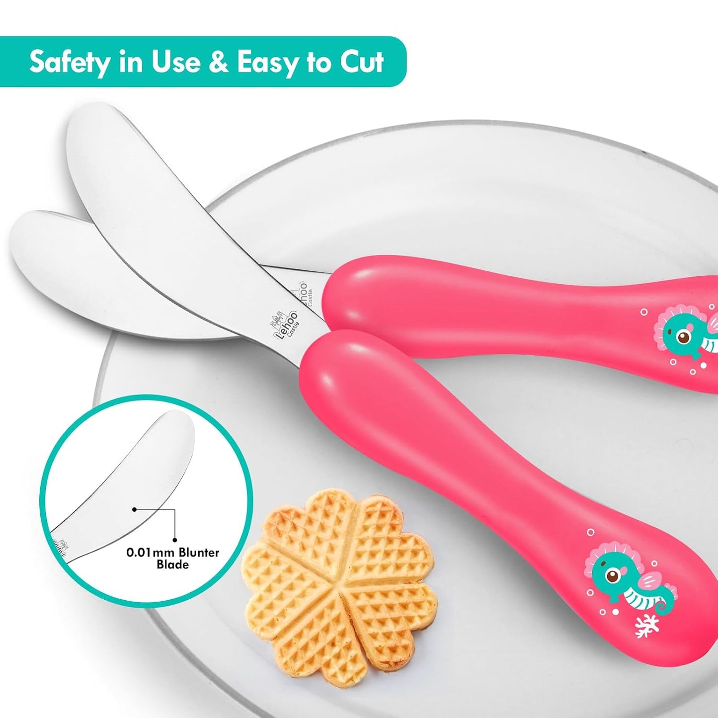 Lehoo Castle 6 Pieces Toddler Utensils, Kids Silverware for 2 3 4 Years Old, Stainless Steel Fork and Spoon Set with Plastic Handle, Safe Toddler Cutlery (Dinosaur)