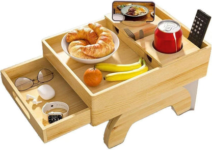 Premium Bamboo Sofa Arm Tray with 360° Swivel Lid & Phone Holder | 3-in-1 Couch Armrest Table with Hidden Storage for Drinks, Snacks, Remote (lid)