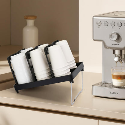 6-Compartment Cup and Lid Holder, Plastic Coffee Cup Holder with Straws Holder, 10-22oz Disposable Paper Cups Organizer for Countertop, Station, Bar,Office, Restaurant, Breakroom